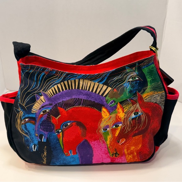 LAUREL BURCH Wild Horses of Fire Hobo Tote Bag Zipper Multicolor Canvas 15”x9” - Picture 3 of 16
